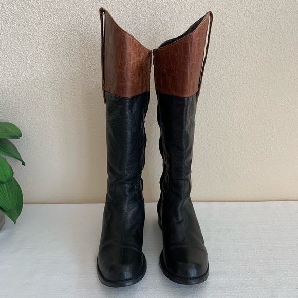 Steve Madden Rogerrr Black/Brown Leather Zip Knee High Riding Boots Woman’s 8M - Picture 2 of 16